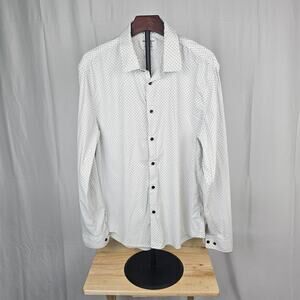 Paperdenim & Cloth Mens XL Slim Fit Stretch Button Shirt White Dot Print